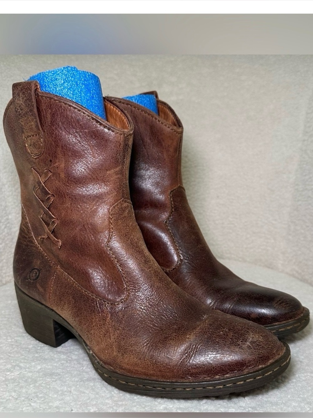 Born Karin Leather Western Ankle Booties Boots Brown Distressed Cowboy Boho 6.5